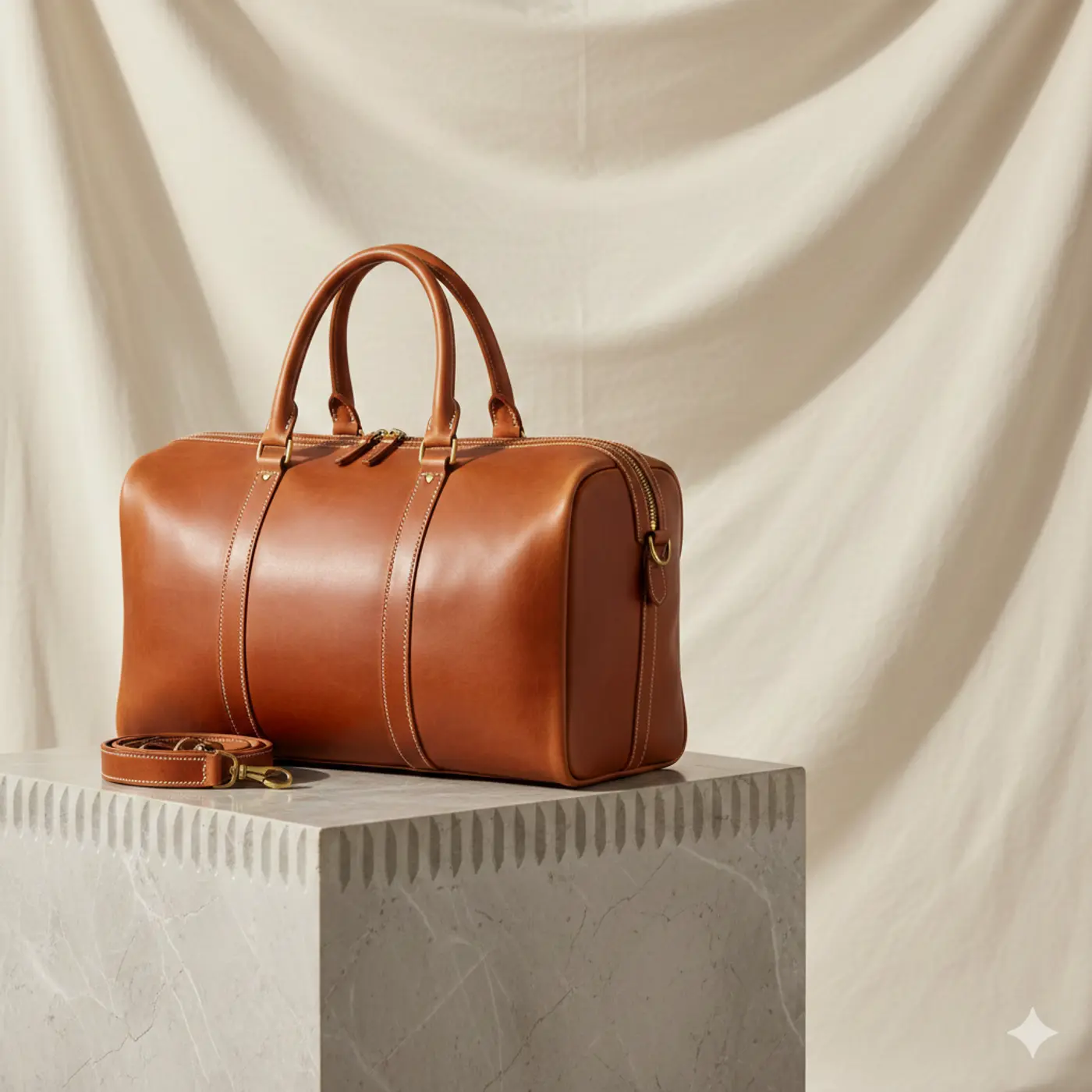 Leder-Weekender als Hero-Motiv im E-Commerce Showcase von Garçon Studios