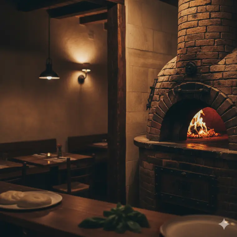 Gedeckter Holztisch bei Kerzenlicht